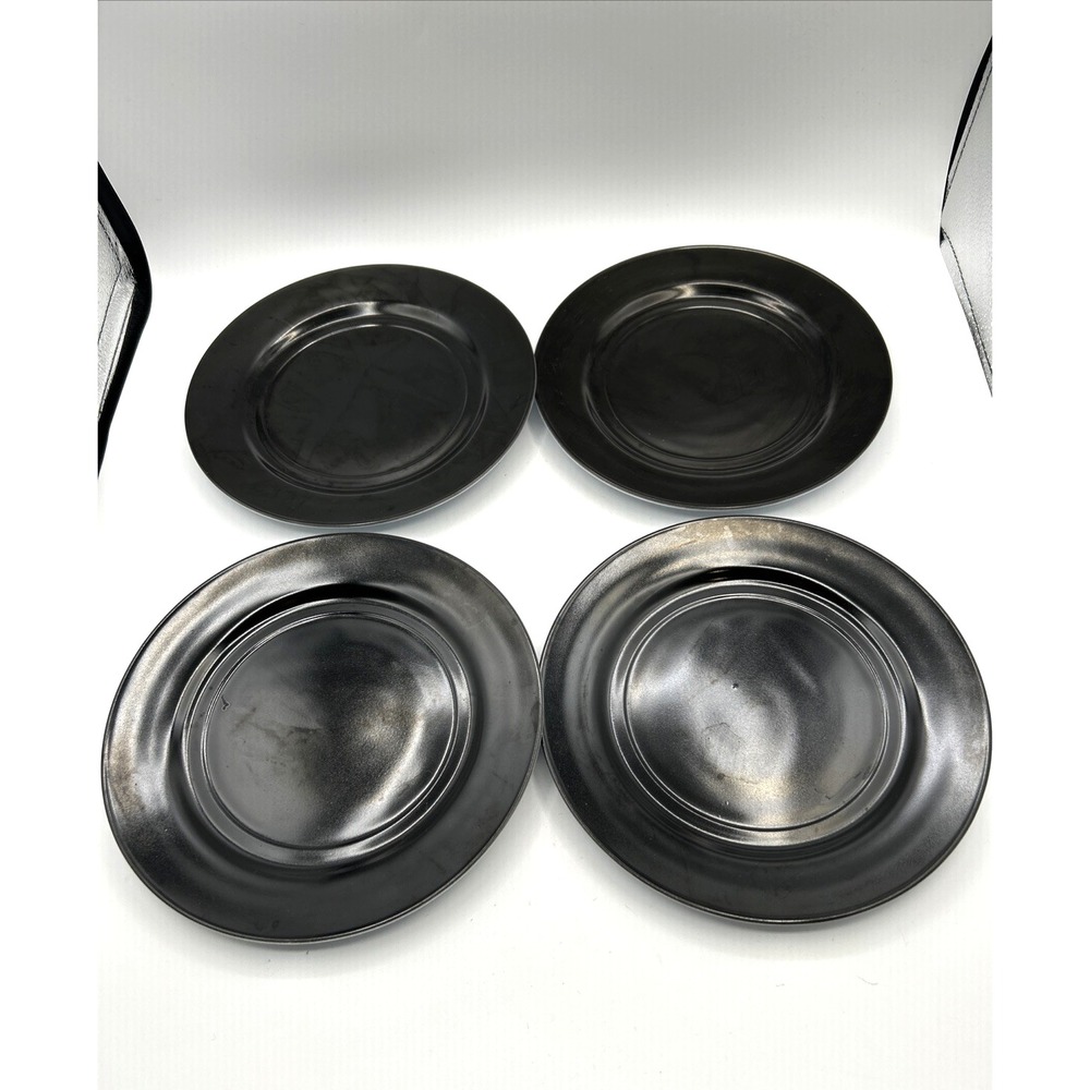 Hazel Atlas Dinner Plates Lot of 4 9" Black Moderntone Platonite Vtg MCM USA Set